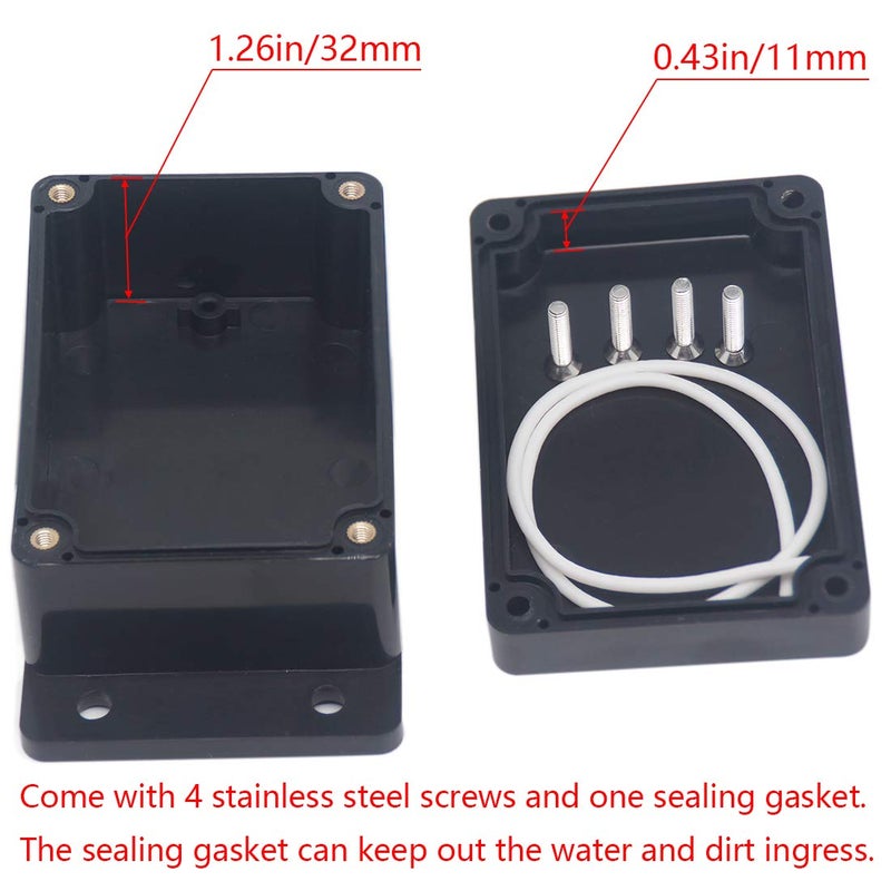 Raculety 2 Pack Project Box IP65 Waterproof Junction Box ABS Plastic Black Electrical Boxes DIY Electronic Project Case Power Enclosure with Fixed Ear 3.94 x 2.68 x 1.97 inch(100x68x50mm) - Image 4